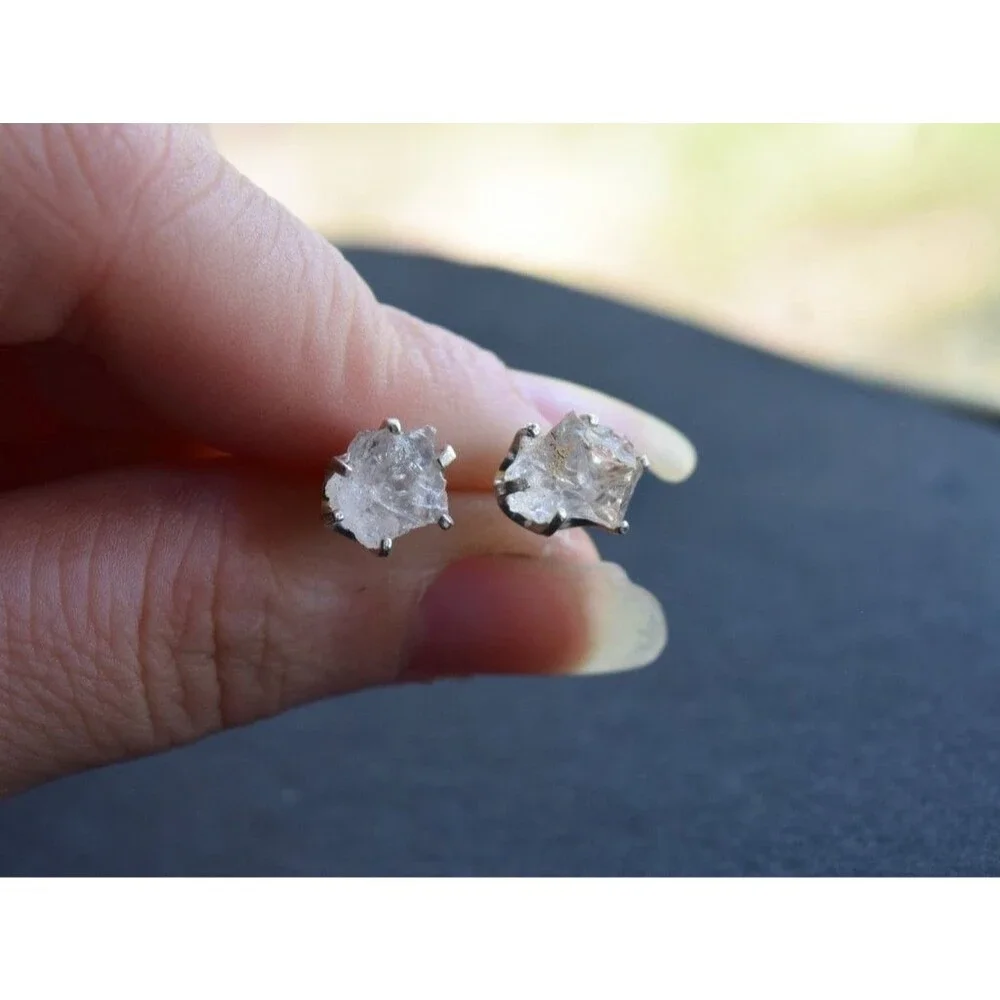 Lake County diamond earrings, 925 sterling silver, raw gemstones